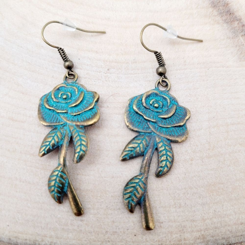 2/$20 Brand New Bohemian Turquoise Blue Rose Earrings